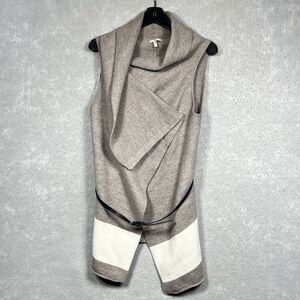 Joie Vest Womens Medium Tan Wool Shawl Collar Long Vest Snap Ligere Sleeveless